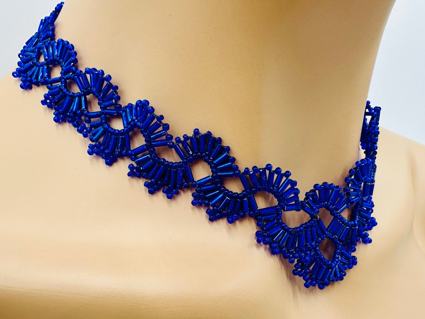 Stunning Handmade Deep Blue Beaded Necklace