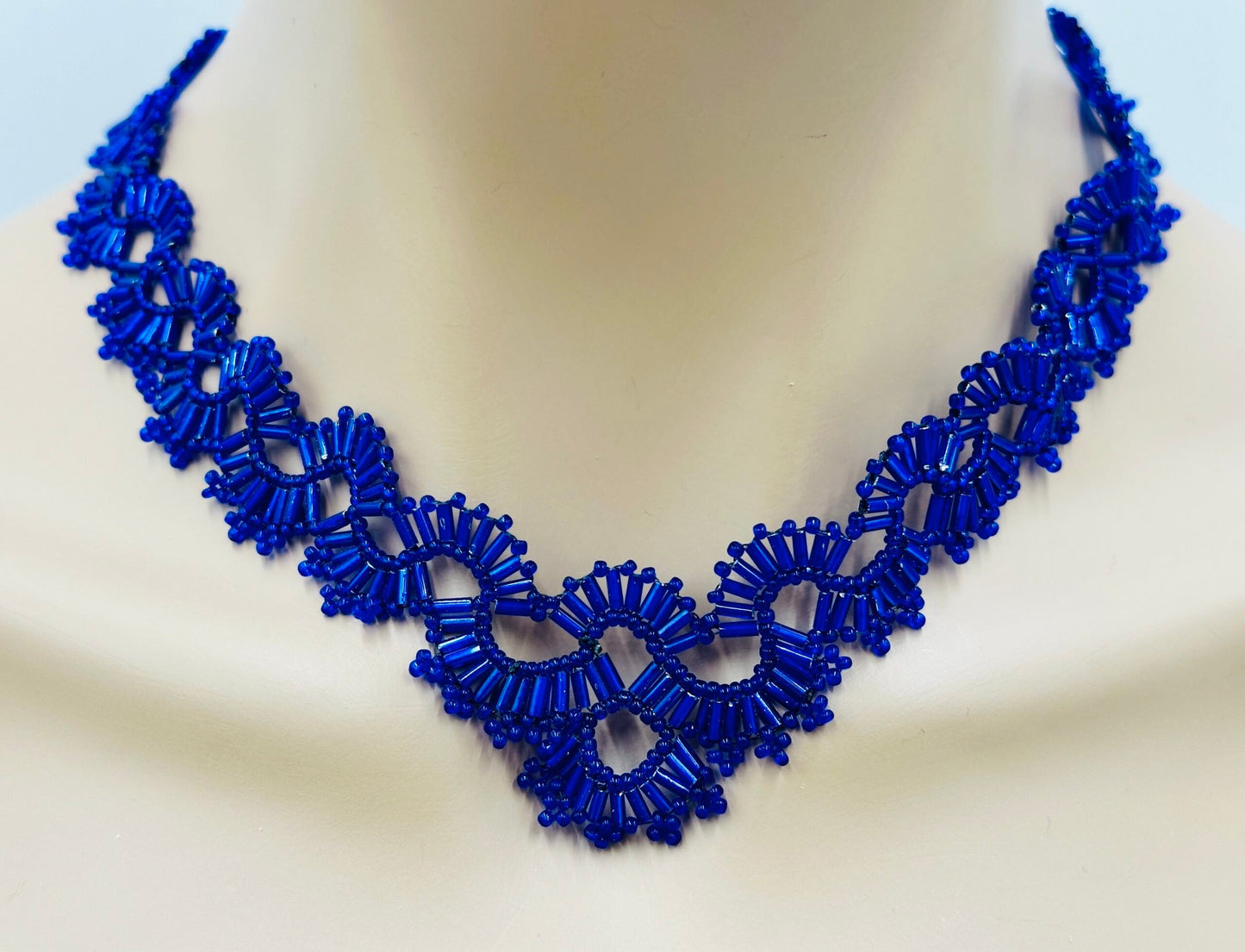Stunning Handmade Deep Blue Beaded Necklace
