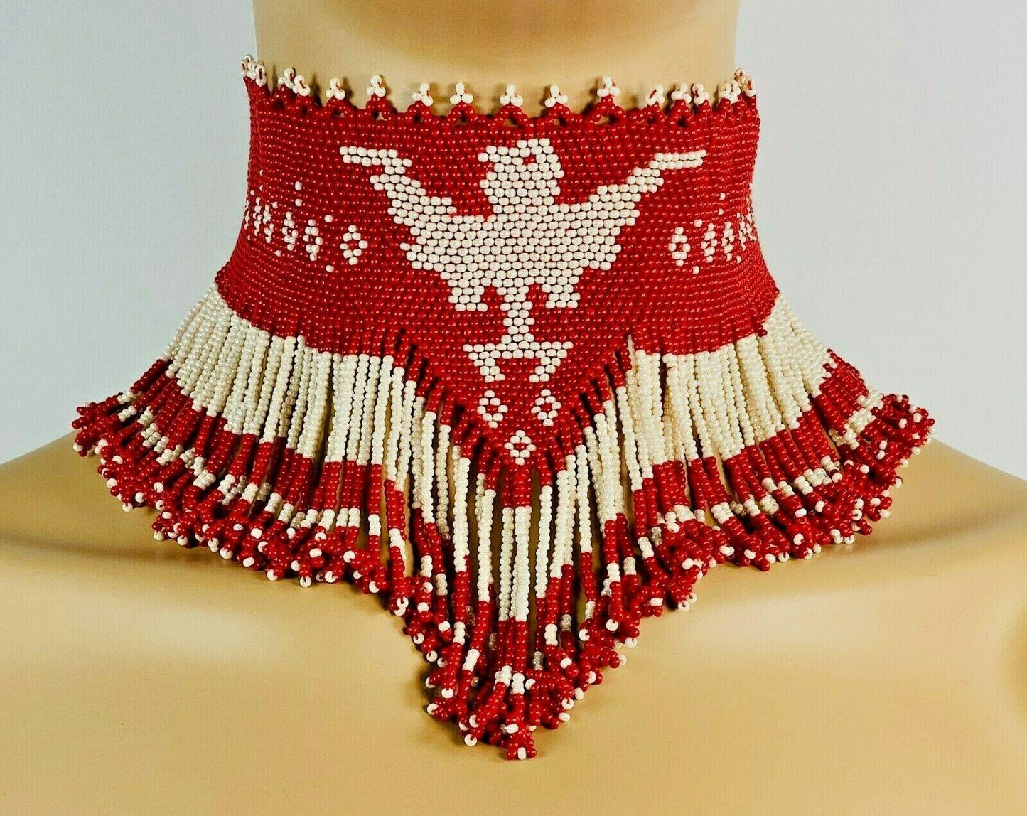 Red & Cream Ethnic Beaded Choker Necklace