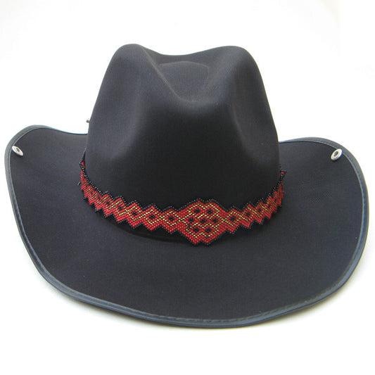 Coral Red Golden Seed Beaded Cowboy Hat Band Belt Handmade