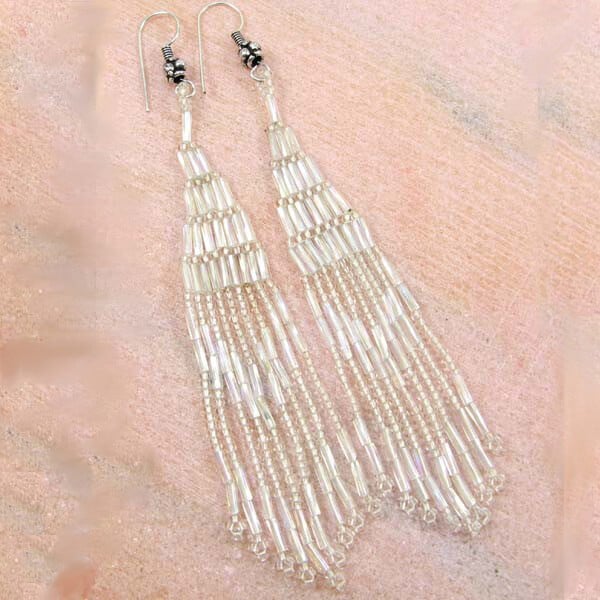 Elegant White Beaded Dangle Earrings