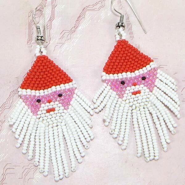 Handmade Beaded Santa Clause Seed Bead Christmas Big Earrings