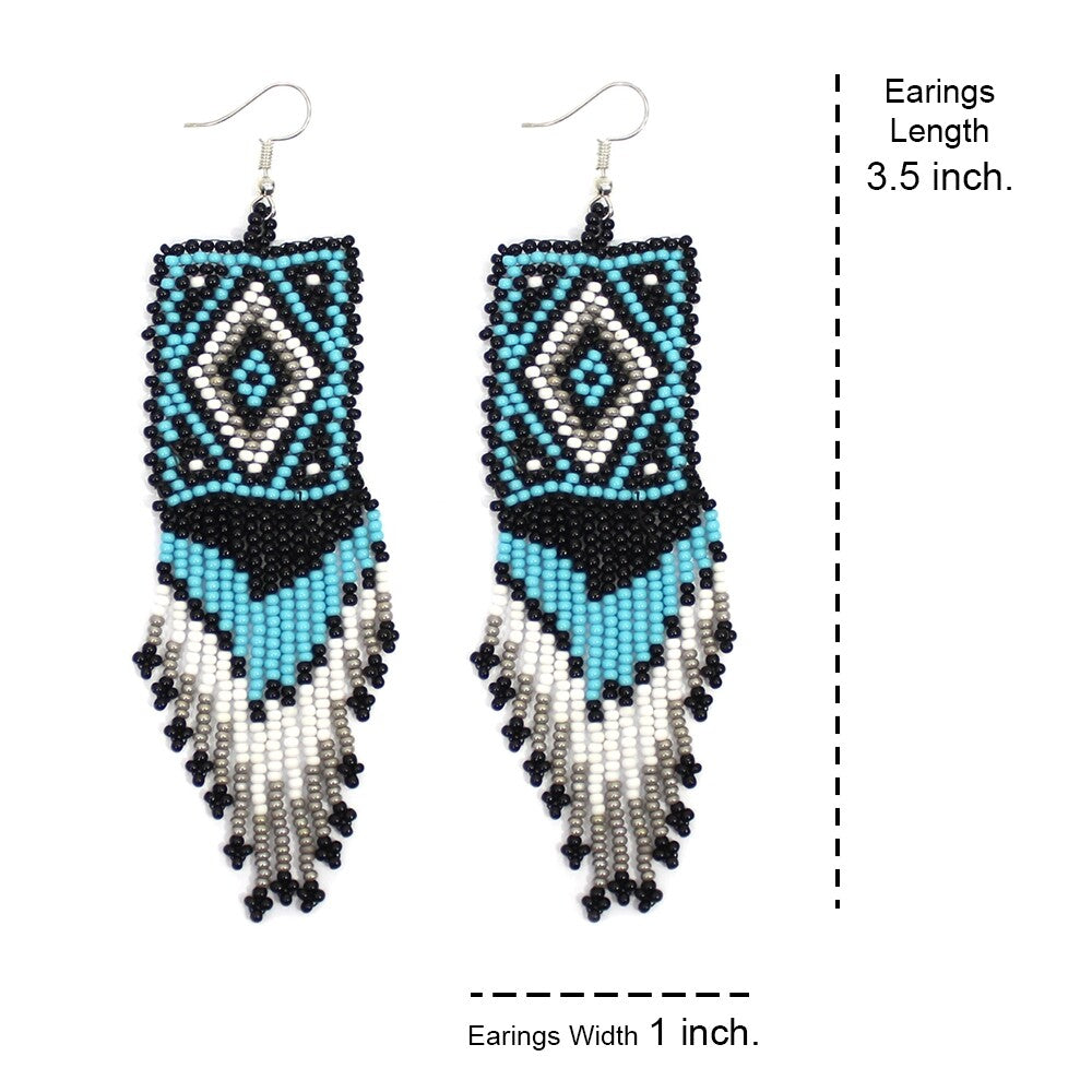 Handmade Beaded Blue Black Seed Bead Medicine Mens Big Earrings