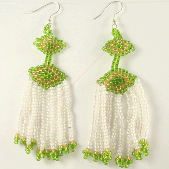 Handmade Beaded Choker Necklace and Earrings Set with Clear White and Green Czech Beads