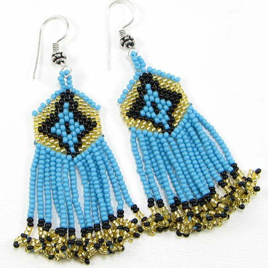 Handmade Beaded Turquoise Blue Seed Bead Earrings