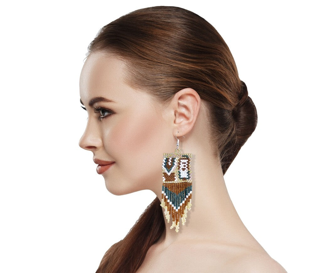 Handmade Beaded Brown Yei Dancer Seed Bead Earrings
