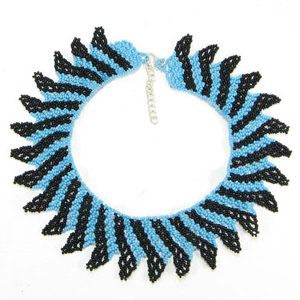 Handmade beaded Cyan Blue Black Seed Bead Choker Necklace