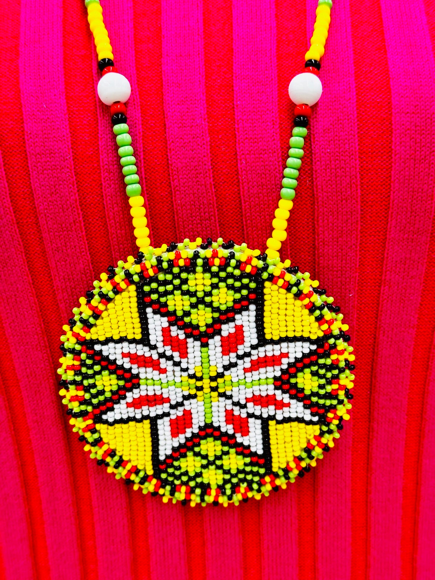 Handmade beaded Yellow Flower Medallion necklace earrings set