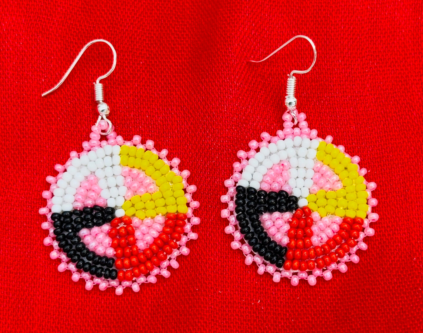 Handcrafted Pink Earrings Four Directions Medicine Wheel