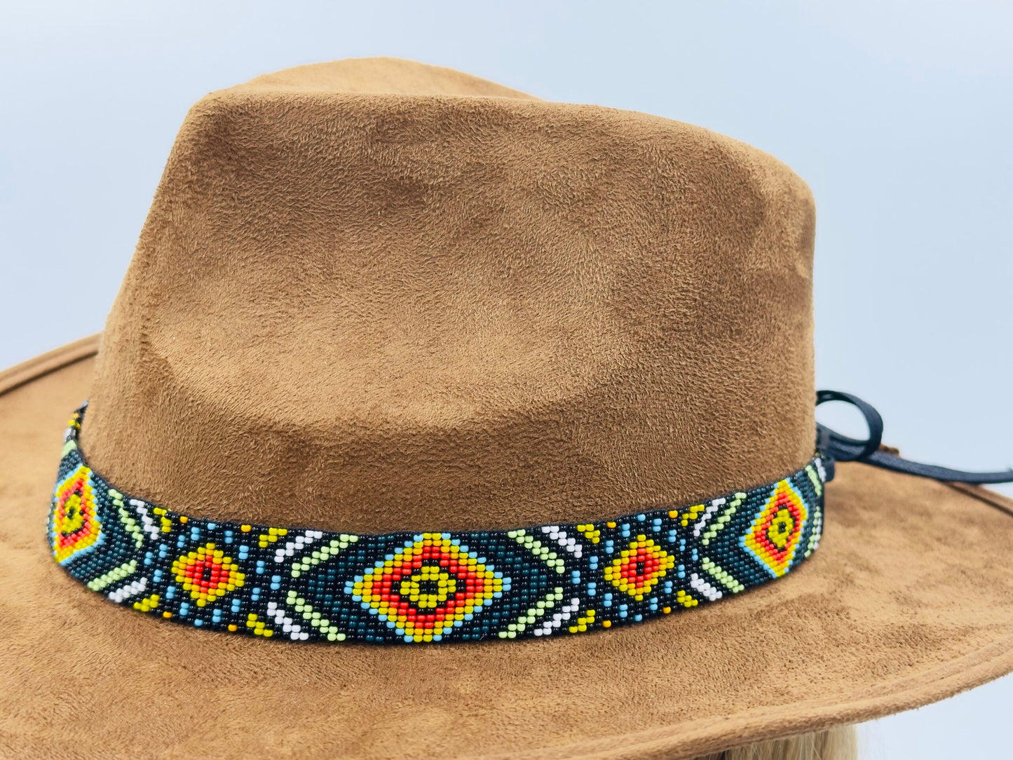 Handmade beaded Black Aztec adjustable Cowboy Rodeo Hatband