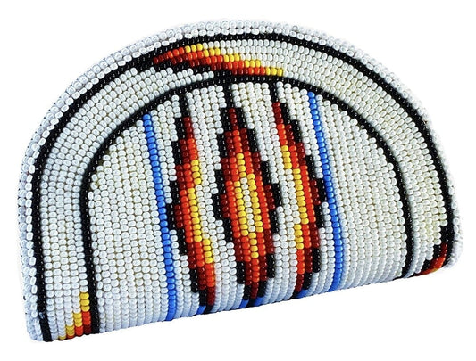 Hand Beaded Native American Inspired Ethnic Style Seed Bead Coin Purse - White