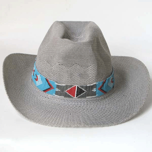 Turquoise Blue Grey Pink Seed Beaded Belt Cowboy Hat Band Handmade