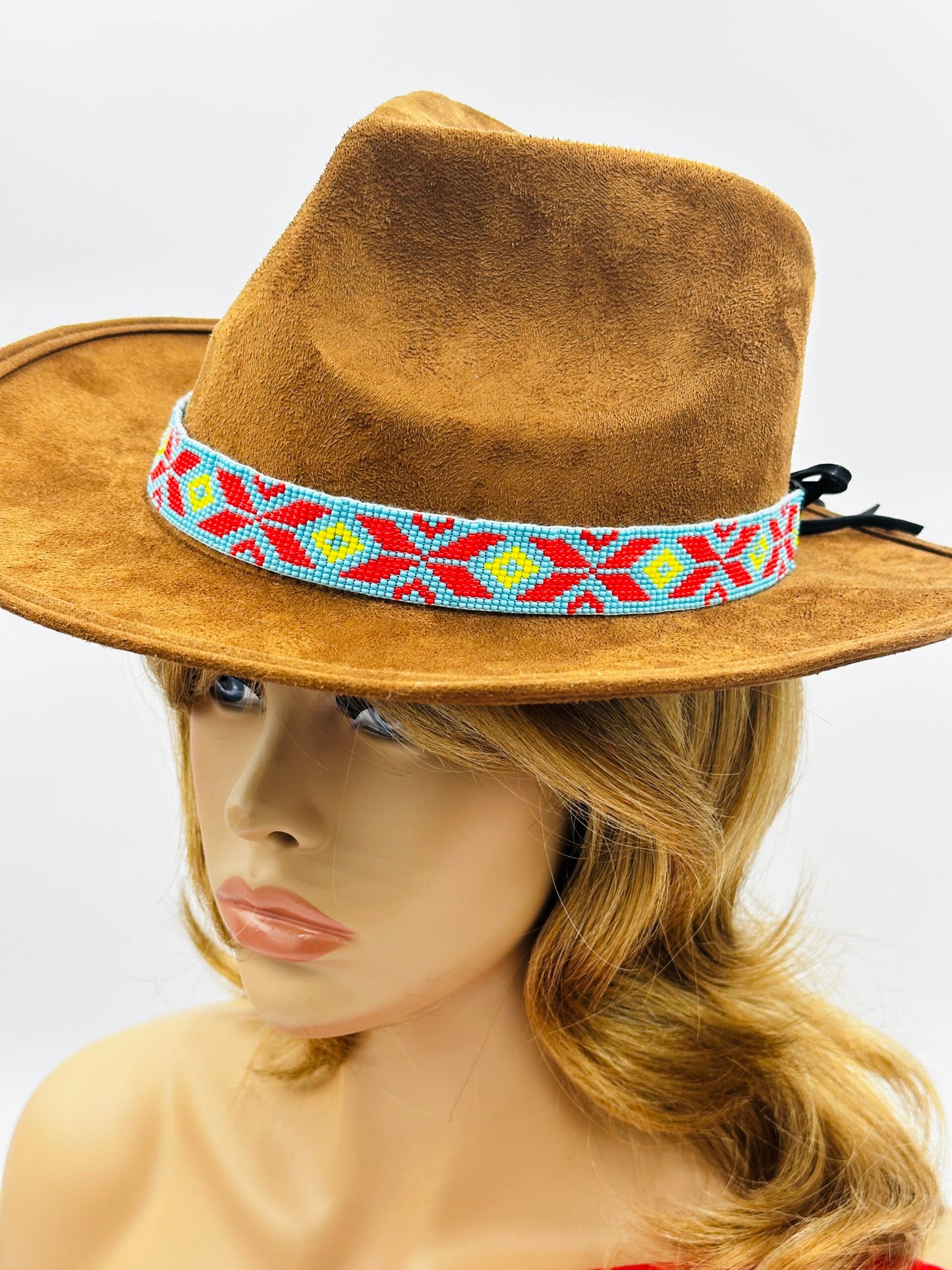 Handmade Western beaded Cyan Blue Red Cowboy Rhodeo Hatband