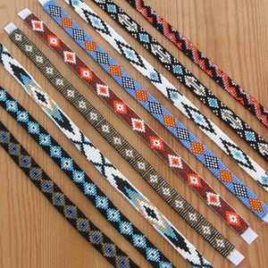 12X.5 Blue Seed Bead Geometric Pattern Handmade Beaded Strip