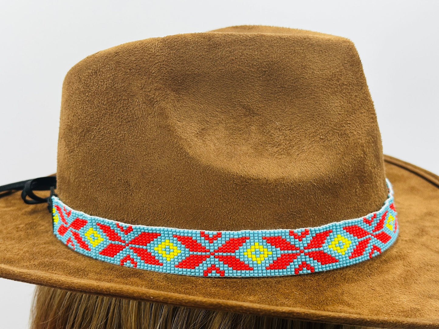 Handmade Western beaded Cyan Blue Red Cowboy Rhodeo Hatband