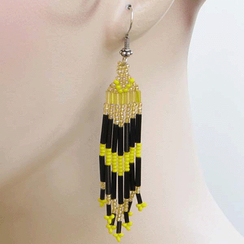 Handmade Beaded Yellow Seed Bead Earrings