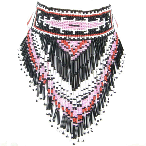 Black Pink Seed Beaded Bib Necklace Earrings Set