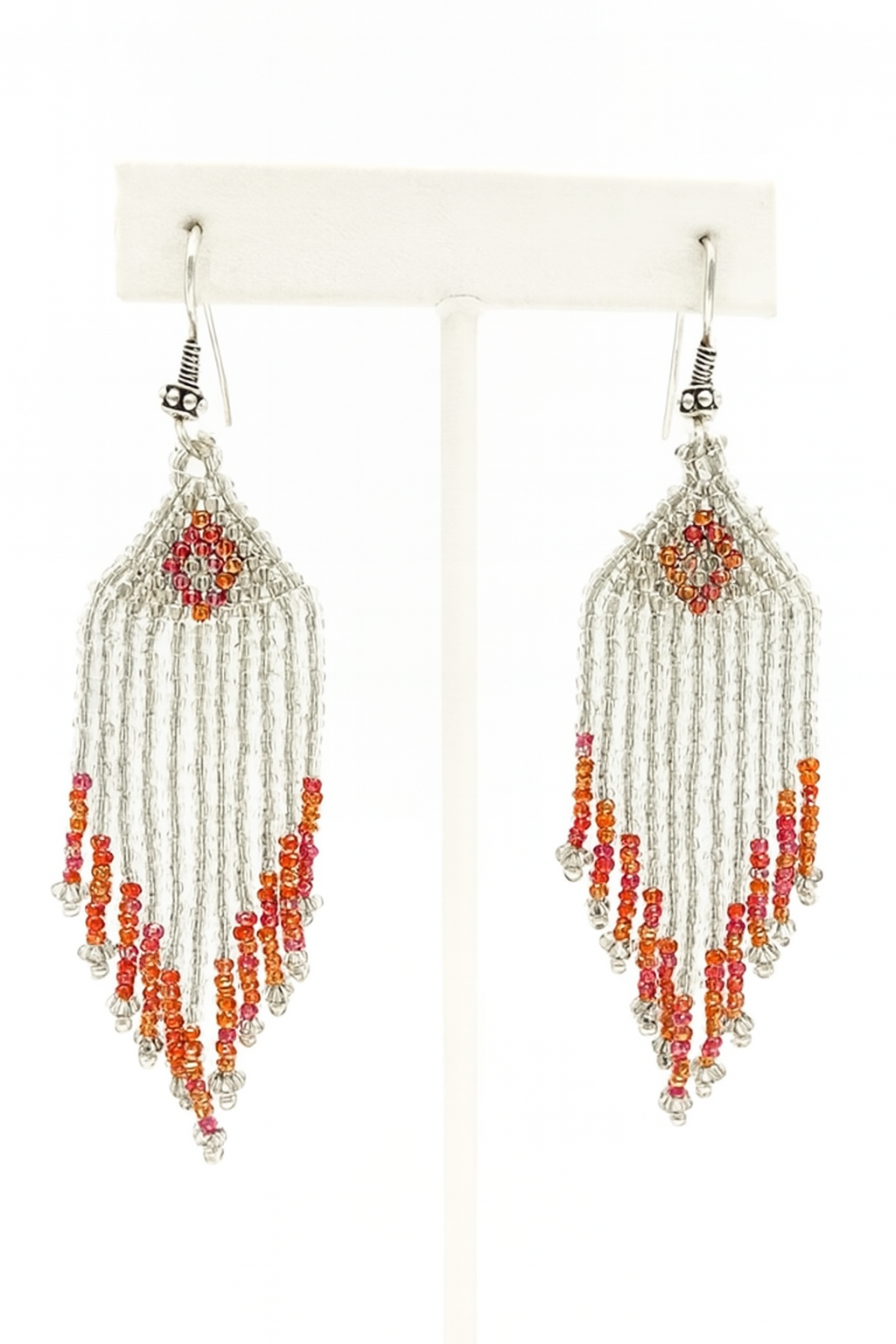 Handmade Beaded Clear Peach Drop/Dangle Earrings - Czech Beads Size 11/0 - 3.5" Length