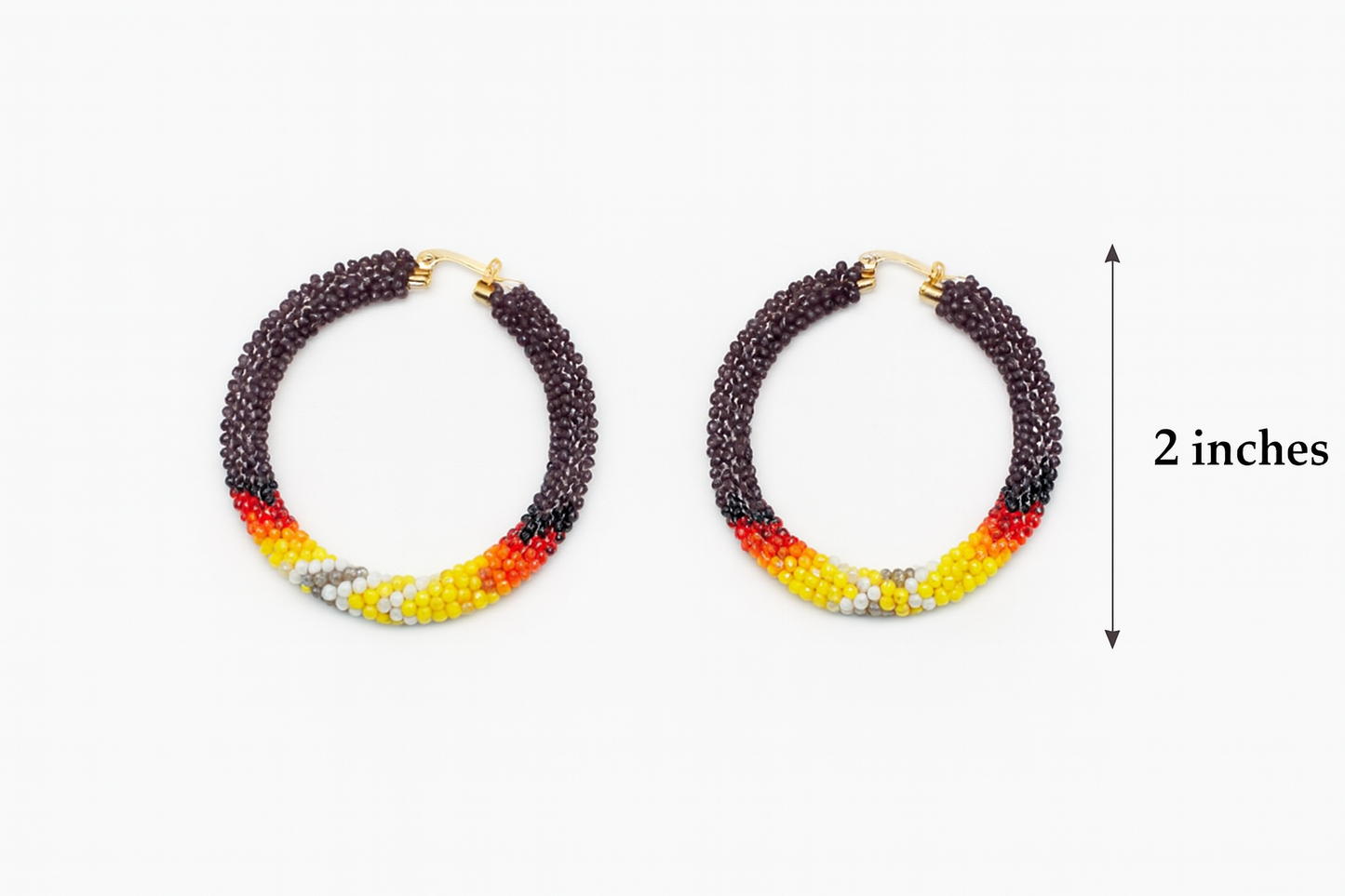 Handmade beaded Purple Multicolor Native-Style Hoop Earrings 2”