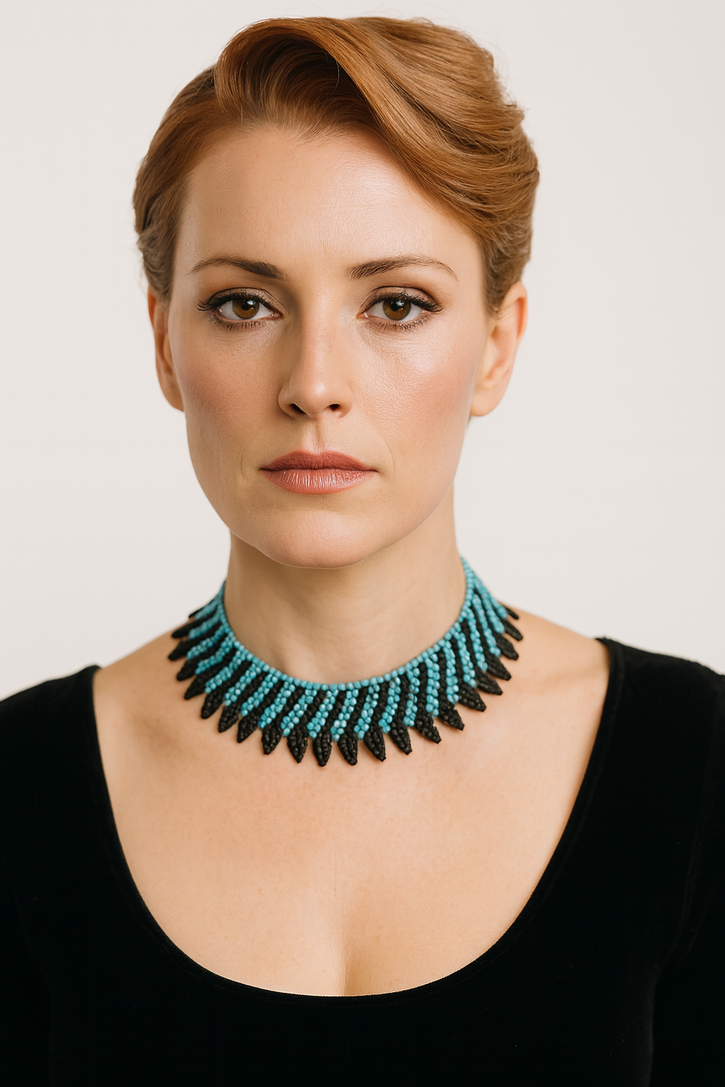 Handmade beaded Cyan Blue Black Seed Bead Choker Necklace