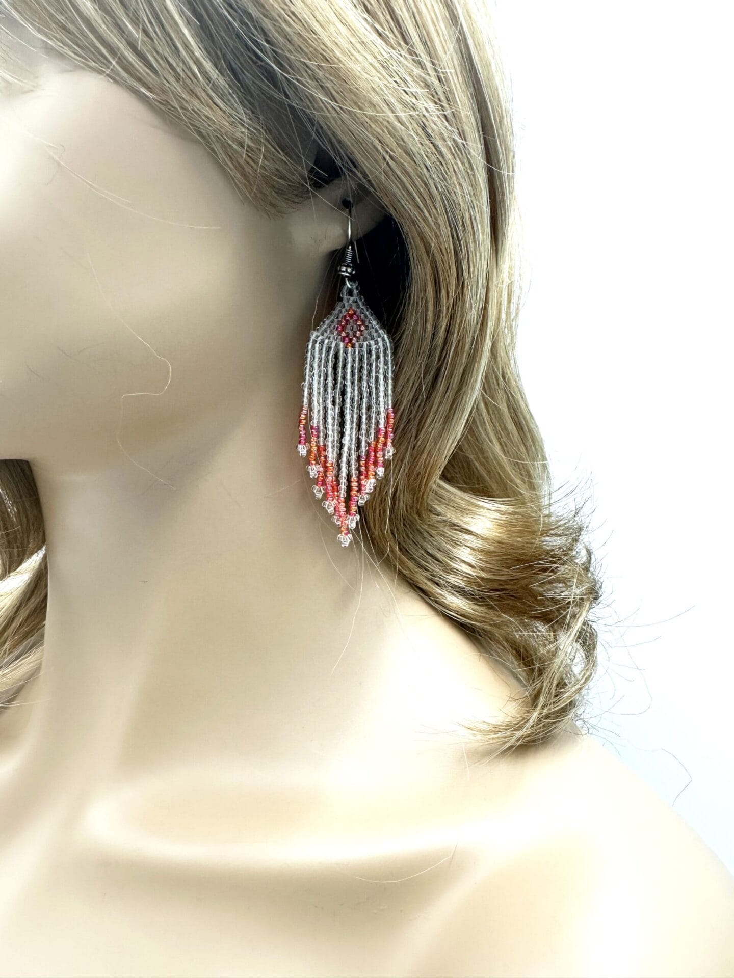Handmade Beaded Clear Peach Drop/Dangle Earrings - Czech Beads Size 11/0 - 3.5" Length