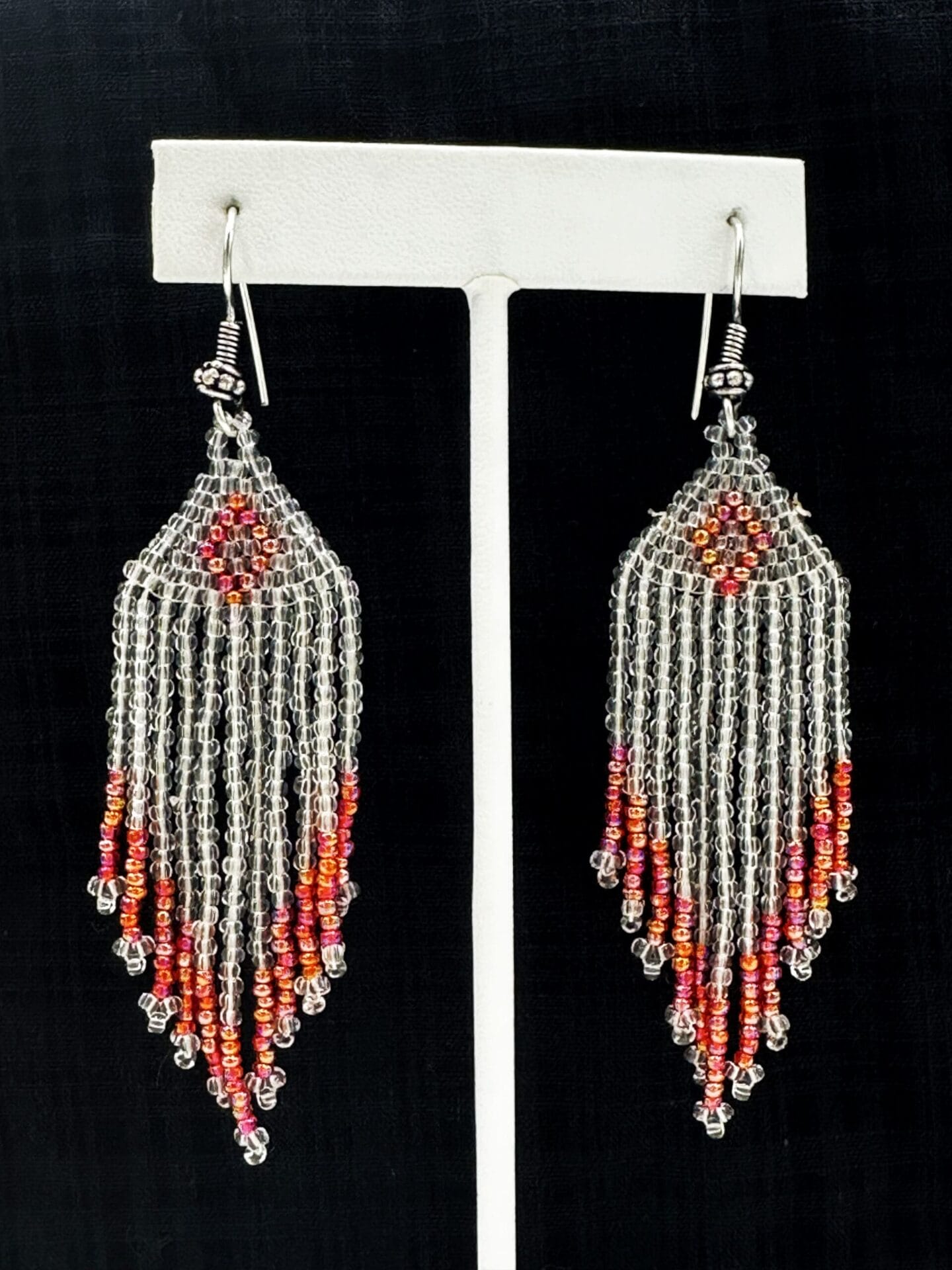 Handmade Beaded Clear Peach Drop/Dangle Earrings - Czech Beads Size 11/0 - 3.5" Length