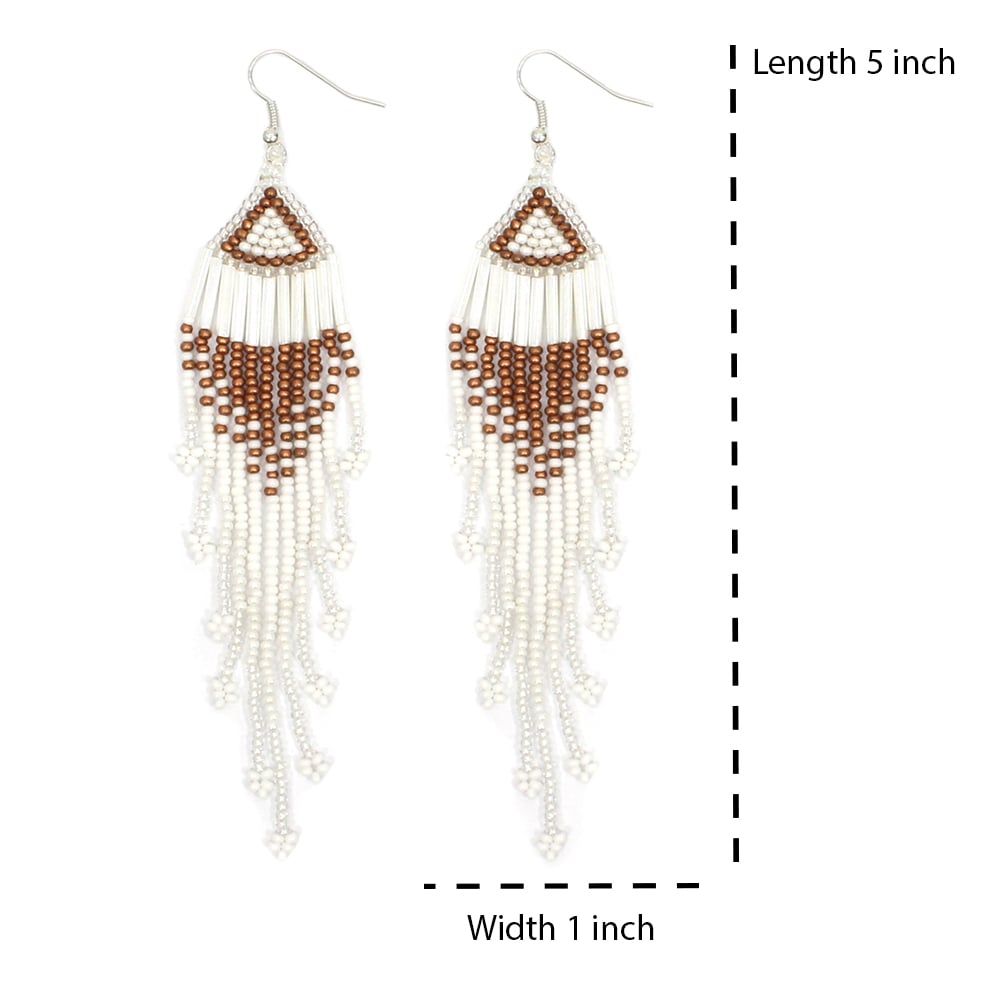 Handmade Beaded Native Style White Gold Hook Earrings