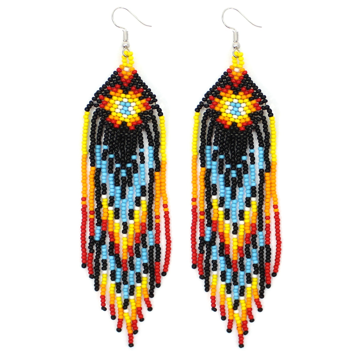 Handmade Beaded Native Style Black Star Sun Color Hook Earrings