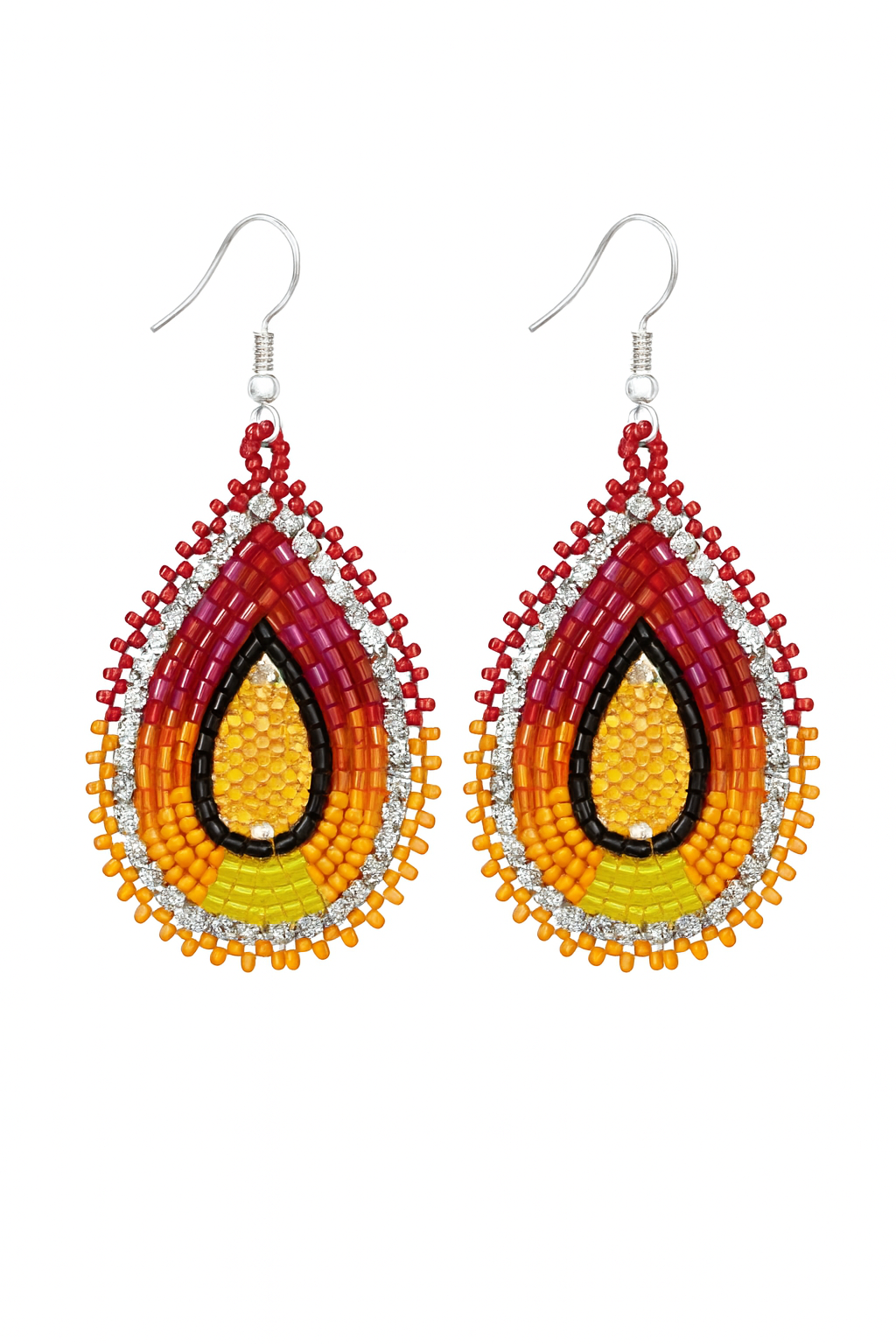 Sunset Glow Handmade Beaded Teardrop Earrings