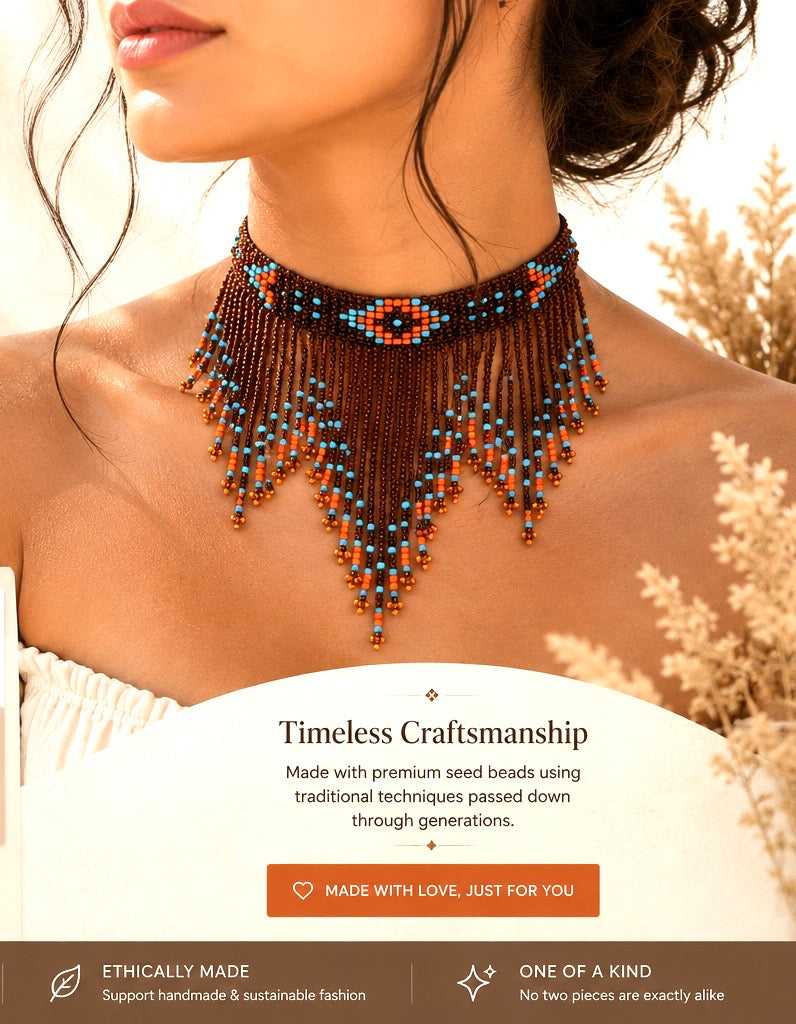Handmade Beaded Brown Seed Bead Choker Necklace