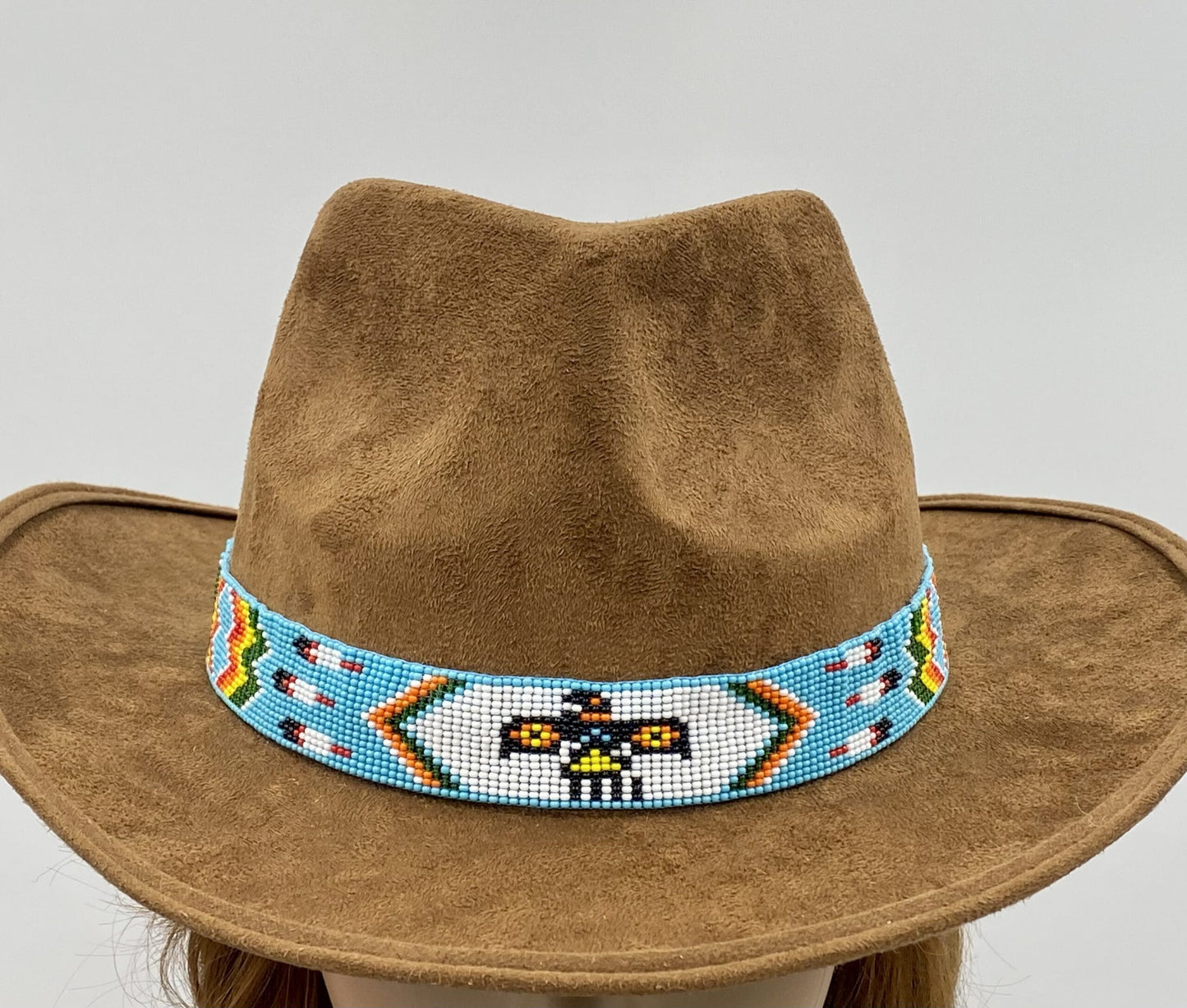 Blue White Red Yellow Seed Beaded Thunderbird Beadwork Cowboy Hat Band Belt