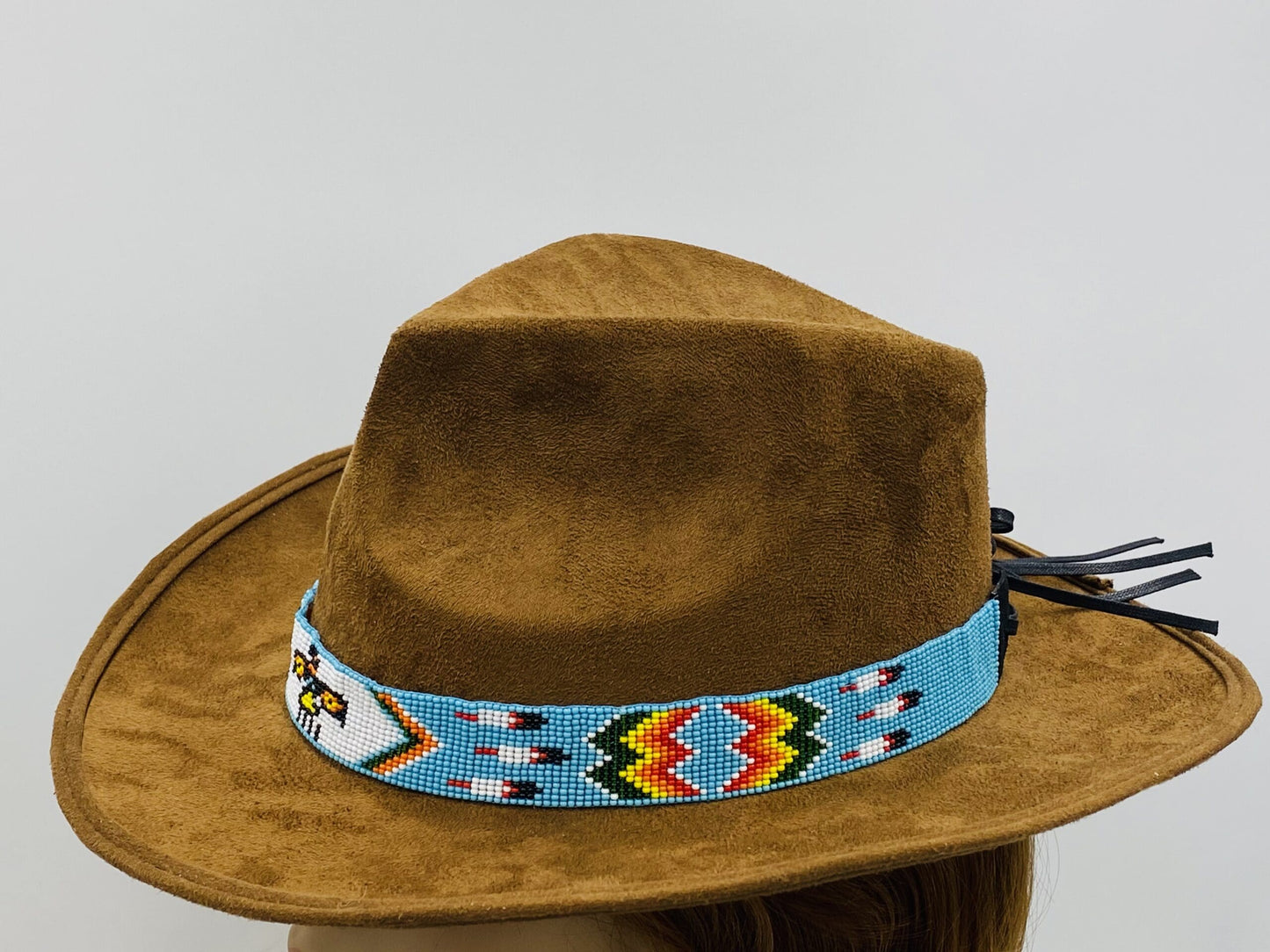 Blue White Red Yellow Seed Beaded Thunderbird Beadwork Cowboy Hat Band Belt