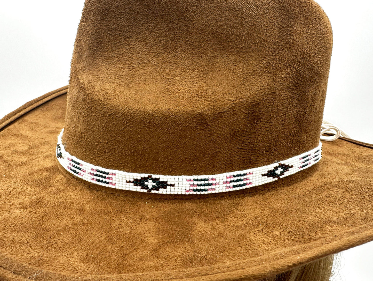 White Pink Brown Green Seed Beaded Cowboy Hatband Waist Belt