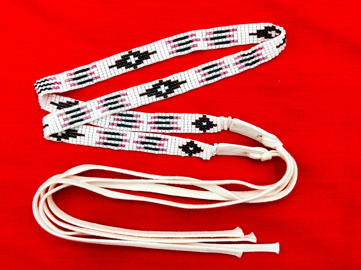 White Pink Brown Green Seed Beaded Cowboy Hatband Waist Belt