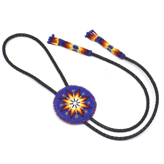 Handmade beaded Deep Blue Star Leather Bolo Tie