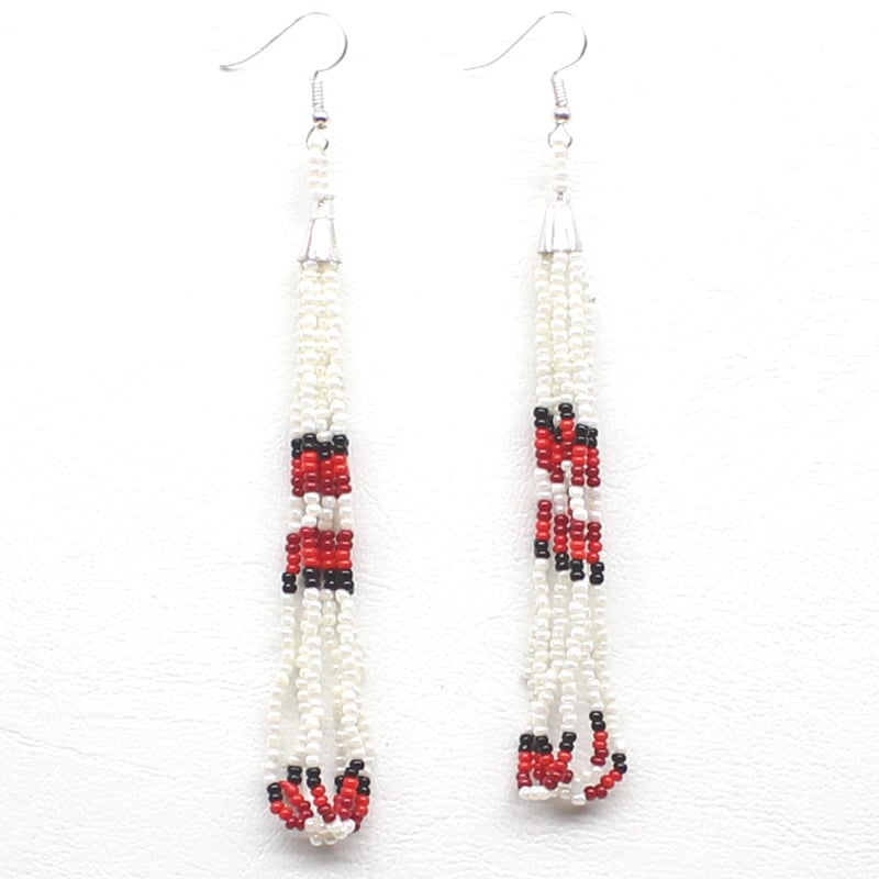 Handmade beaded White long hook earrings