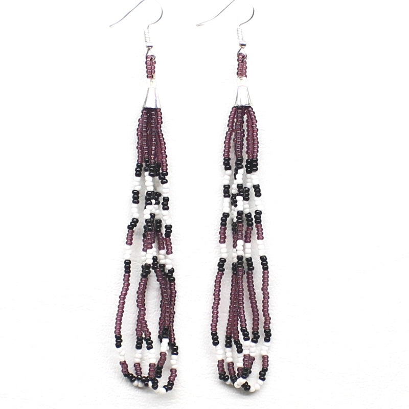 Handmade beaded long Purple hook earrings