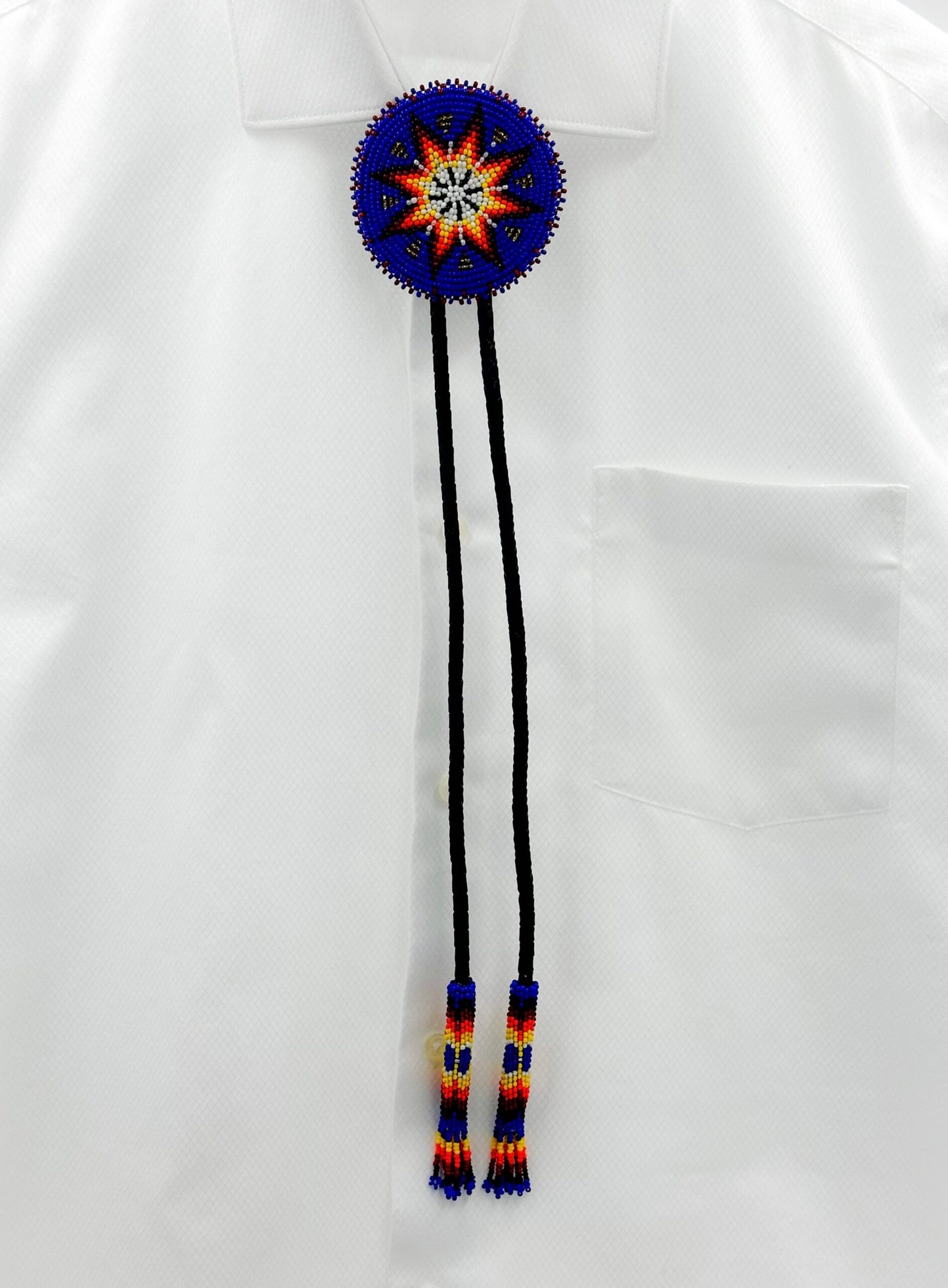Handmade beaded Deep Blue Star Leather Bolo Tie