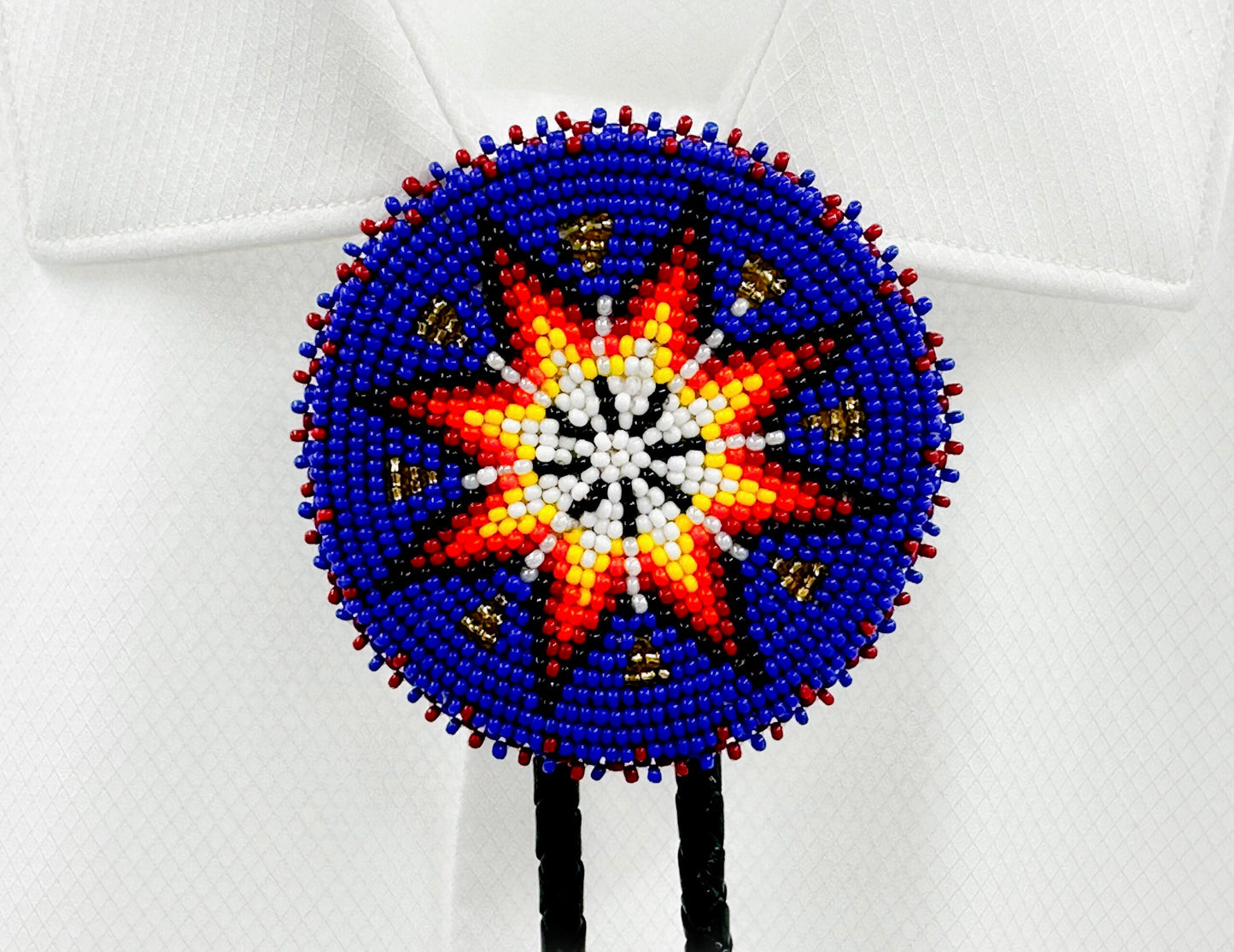 Handmade beaded Deep Blue Star Leather Bolo Tie