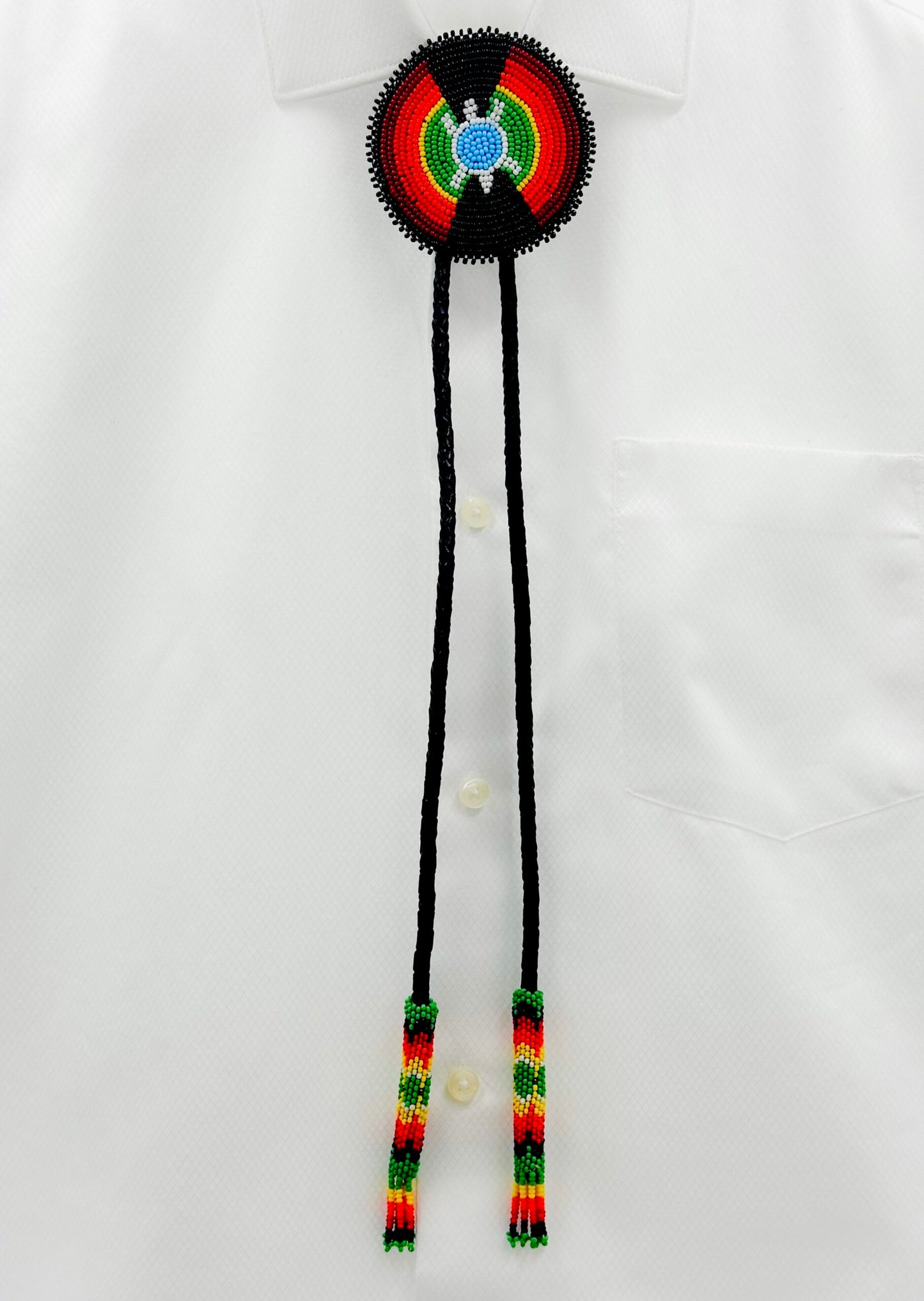 Handmade beaded Black leather Turtle Bolo Tie