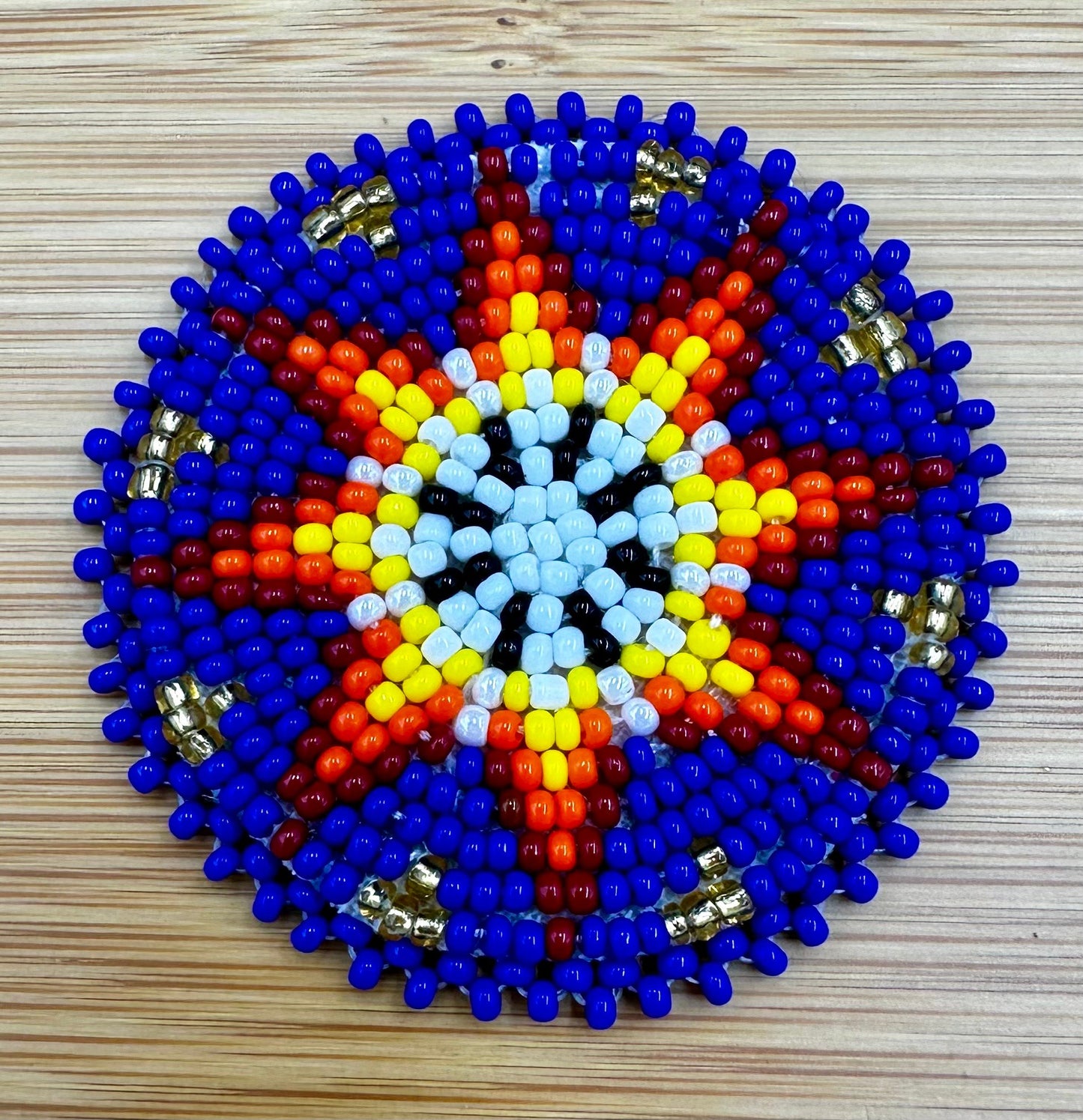 Deep Blue Starburst Beaded Rosette Appliqué