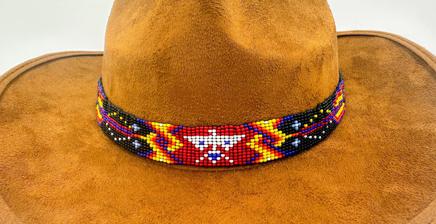 Handmade Black Red Yellow Eagle Pattern Cowboy Style Hatband.