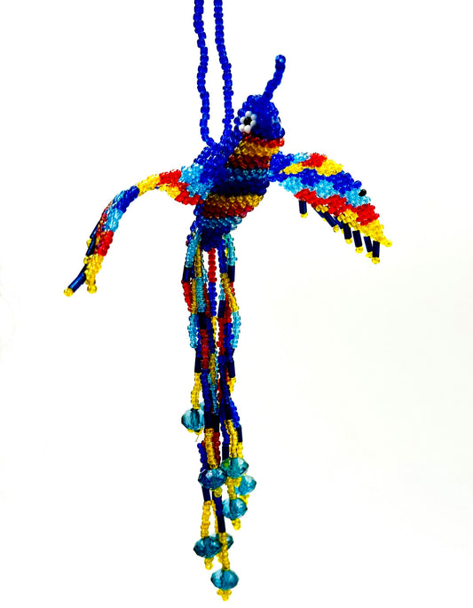 Beaded Fluttering Hanging Hummingbird (Blue Yellow Red)