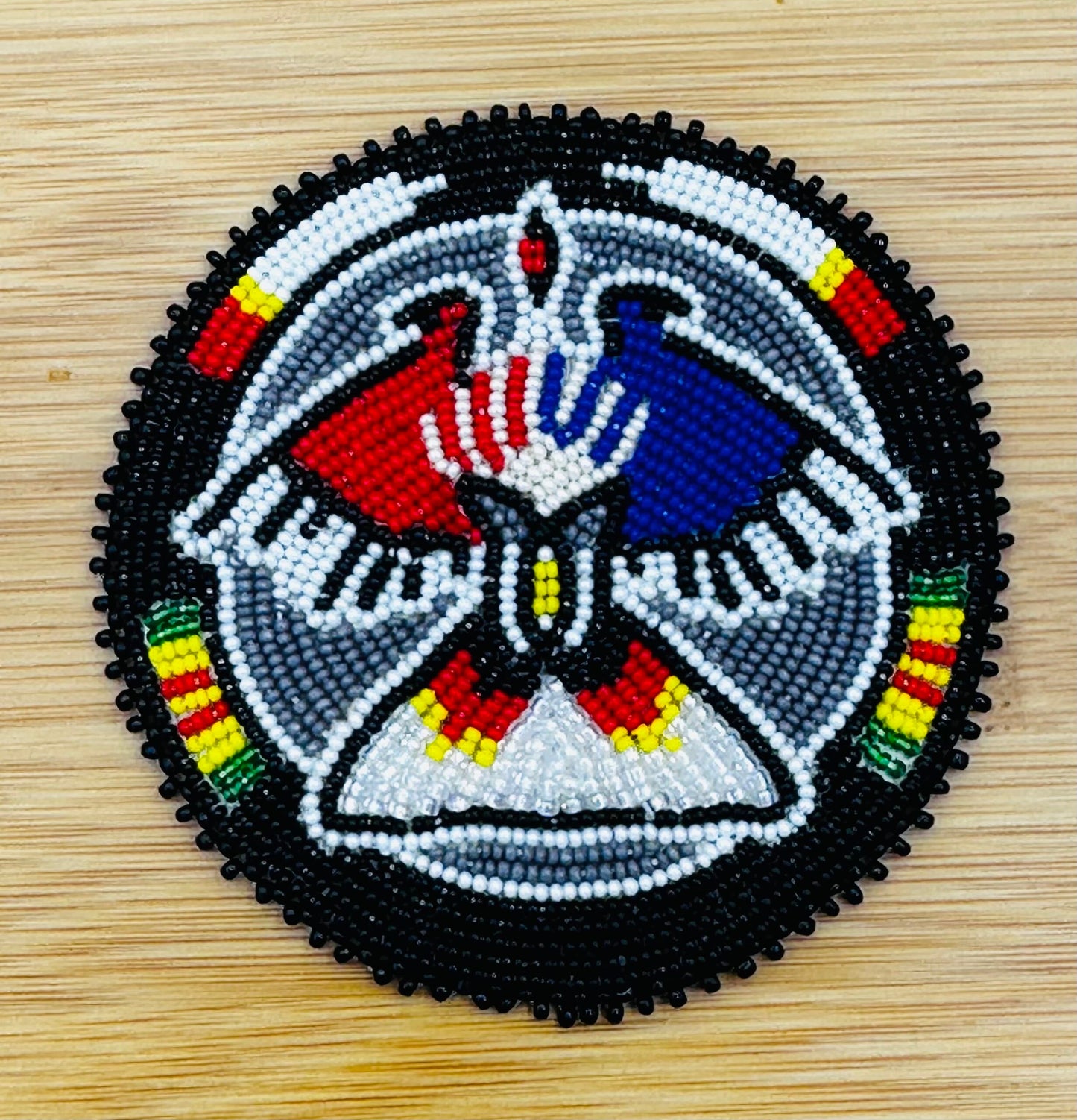 Handmade beaded multicolor Eagle 3 inch rosette/applique