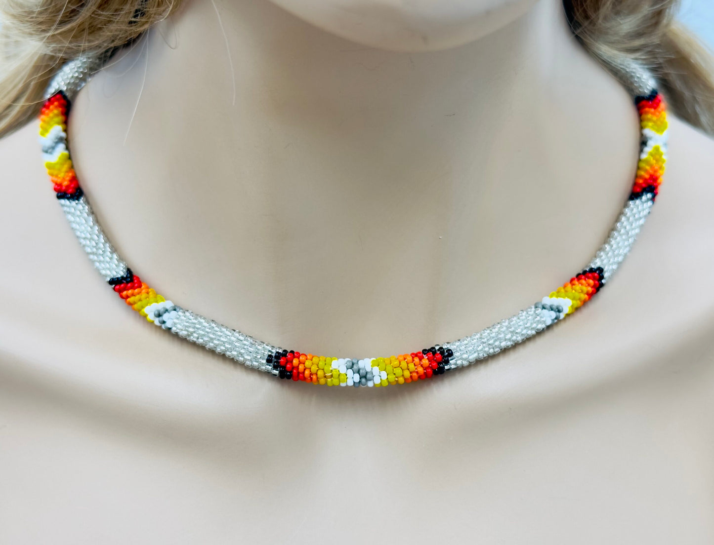 Handmade beaded Silver woven Rope necklace