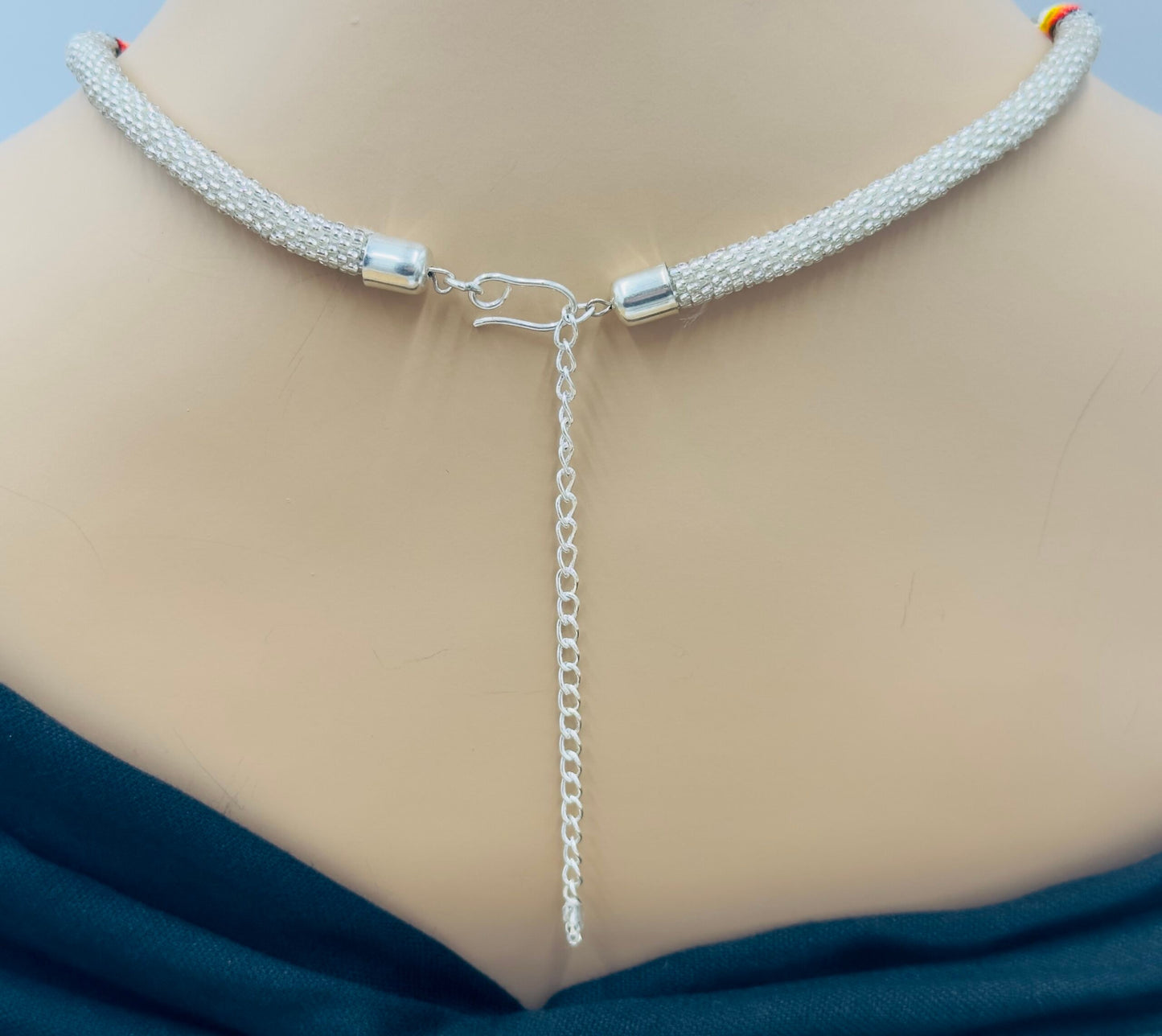 Handmade beaded Silver woven Rope necklace