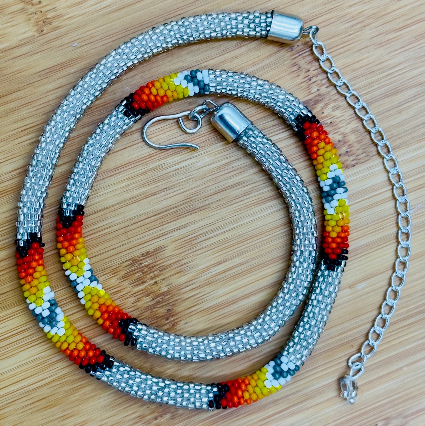 Handmade beaded Silver woven Rope necklace