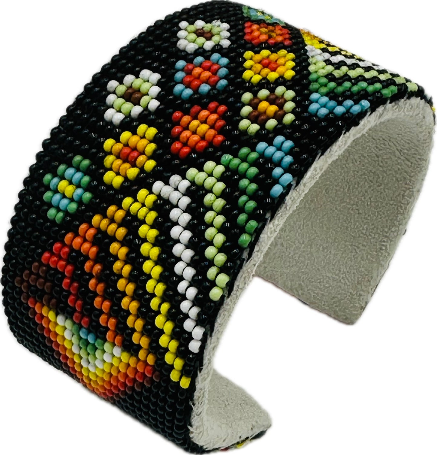 Handmade Black multicolor geometric Leather Cuff Bracelet