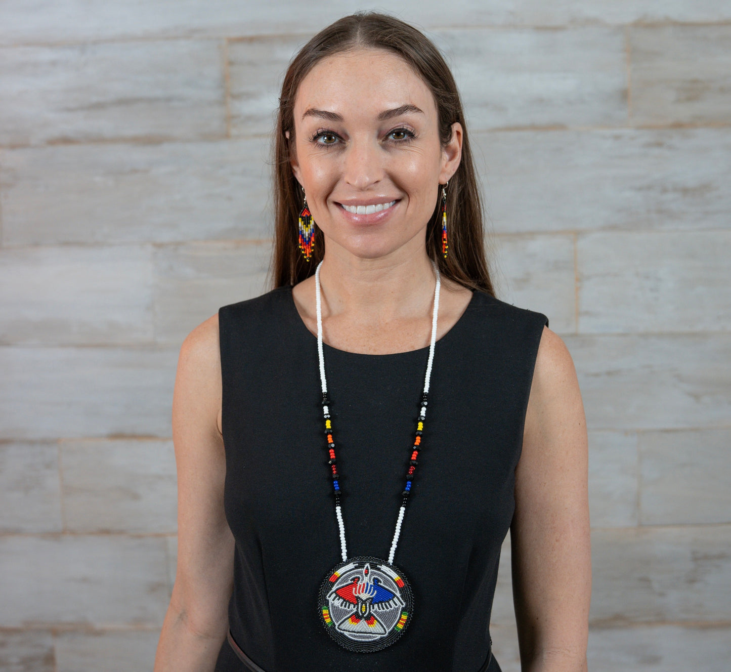 Handmade beaded Grey Black Eagle necklace earrings set