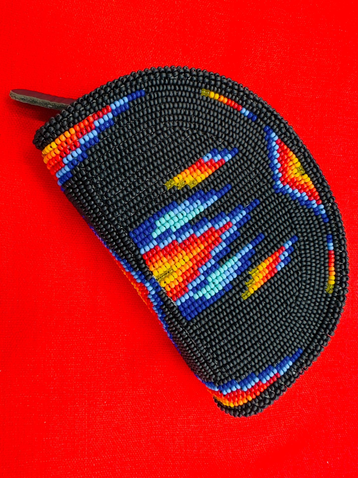 Native Inspired Ethnic Style Seed Bead Beaded Coin Purse (Black Blue)